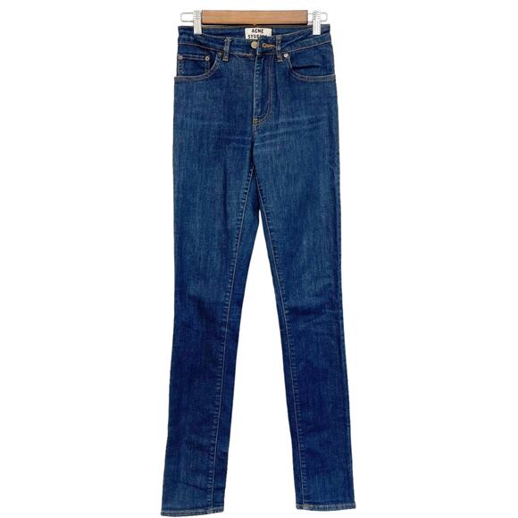 Acne Studios Womens 27/34 Needle Raw Reform‎ Jeans Dark Wash Skinny Mid Rise - Picture 2 of 8